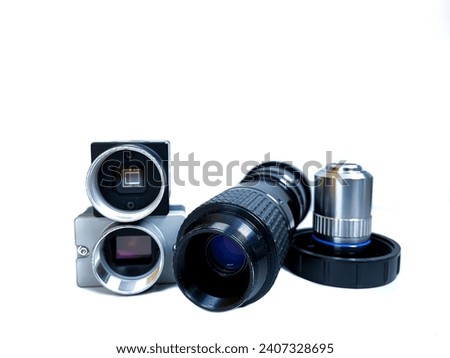 Equipment of tools in laboratory equipment put on white background with isolated picture.