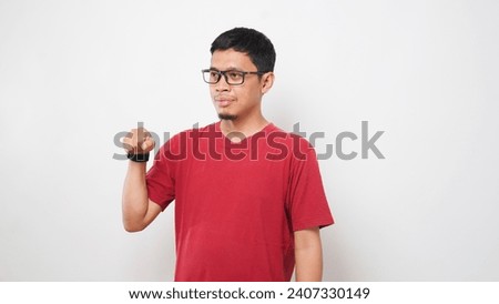 Asian man is using sign language with hand against white background. learn sign language by hand. ASL American Sign Language