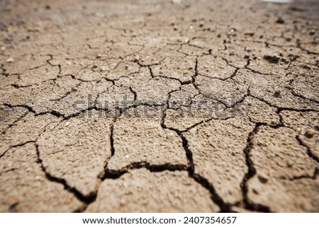 Cracked clay ground into the dry season, Effects of global warming. Cracks of the dried soil in arid season.