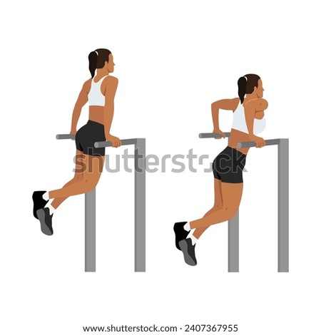 Woman doing trice dip exercise. Flat vector illustration isolated on white background Royalty-Free Stock Photo #2407367955