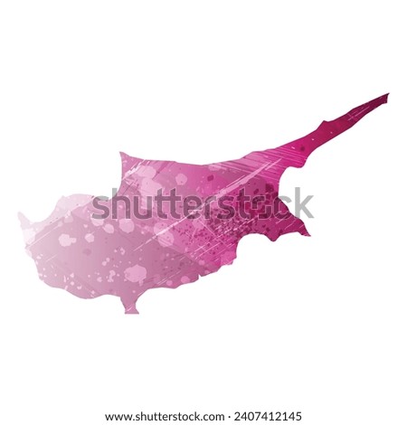 High detailed vector map. Cyprus. Watercolor style. Amaranth deep purple color.