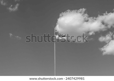 Photography on theme national Ukrainian flag in peaceful sky fluttering in light wind, photo consisting of Ukrainian flag on background freedom sky, Ukrainian beautiful flag this is sky without war
