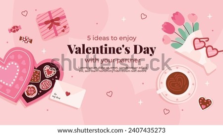 Happy valentines day background. Valentine's Day celebration. February 14. Cartoon Vector illustration Template for Poster, Banner, Post, Flyer, Greeting, Card, Cover. Valentine's day design. Royalty-Free Stock Photo #2407435273
