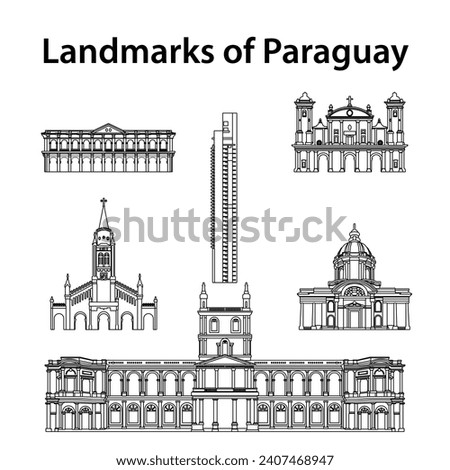 set of paraguay famous landmarks by silhouette outline style,vector illustration Royalty-Free Stock Photo #2407468947