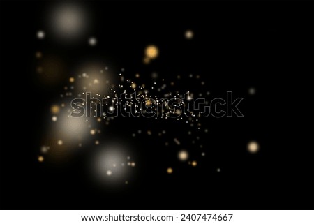 Golden blurred bokeh lights on black background. Glitter sparkle stars for celebrate. Overlay for your design Royalty-Free Stock Photo #2407474667