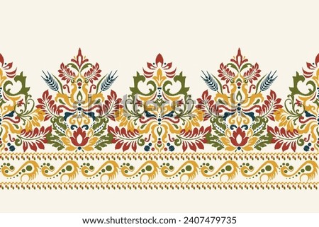 Ikat floral paisley embroidery on white background.Ikat ethnic oriental pattern traditional.Aztec style abstract vector illustration.design for texture,fabric,clothing,wrapping,decoration,sarong,scarf Royalty-Free Stock Photo #2407479735