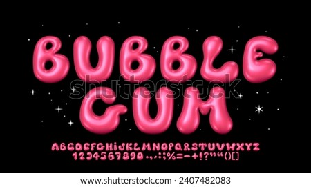 Glossy bubble gum font. Inflated alphabet 3D  ballon letters and numbers. Vector set Royalty-Free Stock Photo #2407482083