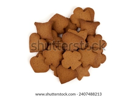 Fresh ginger cookies, gingerbread, isolated on white background