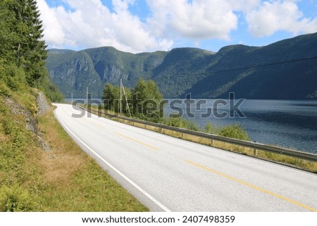 Sognefjorden in the Norway mountains with ferries