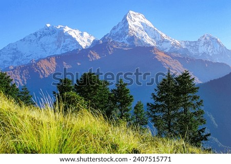 Amazing nature scenery in the Nepalese Himalaya mountains. Royalty-Free Stock Photo #2407515771