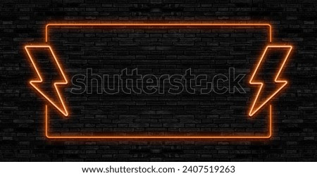 Flash sale glowing neon lamp sign. Realistic vector illustration. Purple, orange, yellow and blue brick wall, violet glow, metal holders.