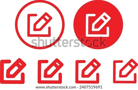 Red color edit pen icon, create modify pen sign button, Pencil icon, sign up icon - editing text file document icons