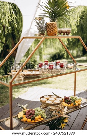 Candy bar with delicious desserts on a wedding