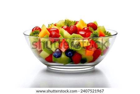 Mixed Fruit Salad in bowl isolated on white background Royalty-Free Stock Photo #2407521967