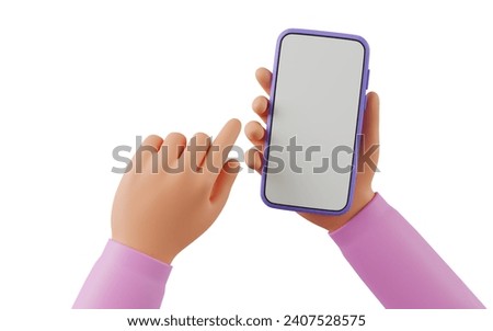 3D cartoon hand using smartphone, on white background with clipping path, 3D render illustration
