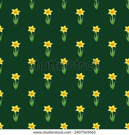 hand drawn watercolor pattern of daffodils, print for cards and banners, invitations. Illustration of spring flowers, primroses