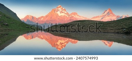 Panorama of Bachalpsee lake in Swiss Alps mountains. Snowy peaks of Wetterhorn, Mittelhorn and Rosenhorn on background. Grindelwald valley, Switzerland. Landscape photography
Bern canton, Switzerland,