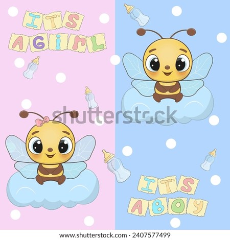 Cute baby bee vector character. Baby bee, baby shower illustration