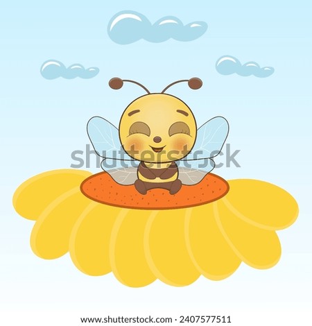 Cute baby bee vector character. Baby bee, baby shower illustration