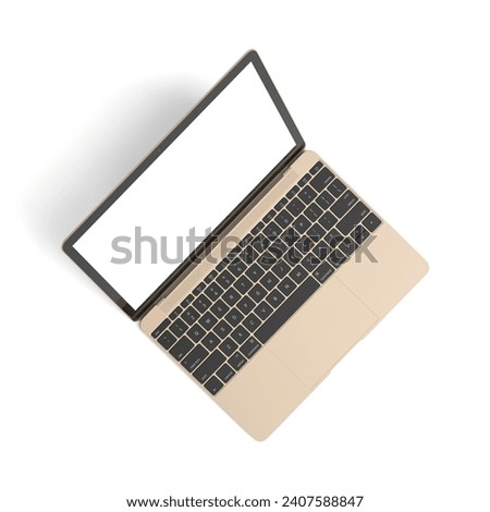 Open Laptop empty display with blank screen isolated on white background for ads top view from right view