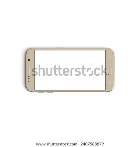 Mobile phone empty display with blank screen isolated on white background for Front - Horizontal - Gold copy