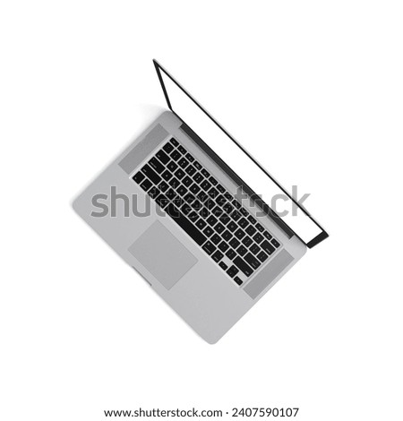 Laptop open display with blank screen isolated on white background for ads top view left light gray
