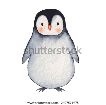 Watercolor animal: penguin, character painting cute animals for card, book illustration isolated on white board. Royalty-Free Stock Photo #2407591975
