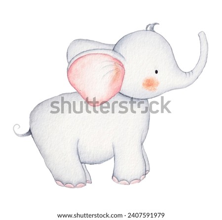 Watercolor animal: elephant, character painting cute animals for card, book illustration isolated on white board