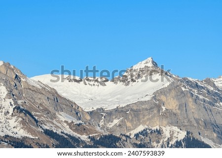 Platé Desert in Europe, France, Rhone Alpes, Savoie, Alps, in winter on a sunny day.