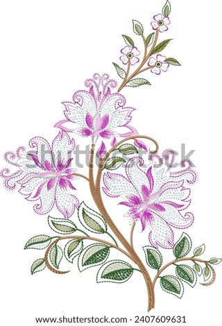 Embroidery seamless pattern with beautiful flowers. Handmade floral ornament on dark background. Embroidery for fashion products. Elegant tiled design, best for print fabric or paper and more bunch