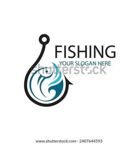 fishing emblem with fish and hook isolated on white background