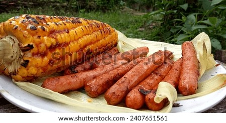 Roasted spicy sausage and corn for breakfast 