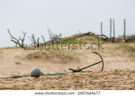anchor and buoy on the beach