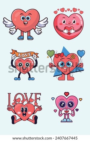 a set of cute heart cartoon character