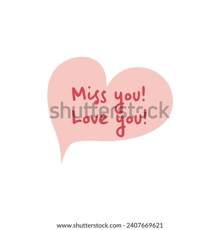 Cute heart shape chat box with text flat vector illustration isolated on white background. Element for Valentine's day concept. Doodles clip art in cartoon style. Happy Valentine's day.