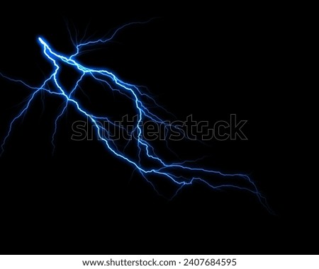 Massive lightning bolt with branches isolated on black background Royalty-Free Stock Photo #2407684595