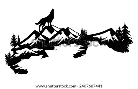 Hill silhouette mountain range wolf howling black clip art