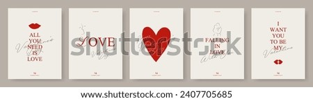 Love word lettering, calligraphy hand drawn heart. Valentine's day concept template, background. Card, poster, cover set. Modern design trendy minimal typography. Line drawing. Vector Illustration. Royalty-Free Stock Photo #2407705685