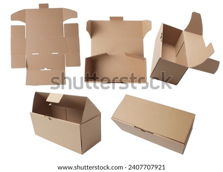 Cardboard box die-line die-cut mock up template, cut out isolated Royalty-Free Stock Photo #2407707921
