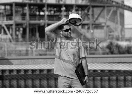 engineer man at construction site outdoor. photo of engineer man at construction site.