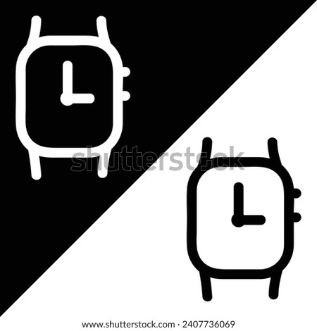 Smartwatch app vector icon, Outline style, isolated on Black and White Background.