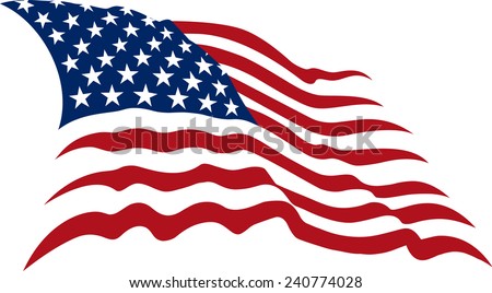 Waving American Stars and Stripes made in two colors isolated on white