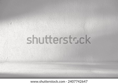 White Wall Studio Background.Empty Grey Room Background with Light, Leaves Shadow on Table Top Surface Texture,Backdrop Mockup Display Podium Design for displaying product present of Cosmetic Banner Royalty-Free Stock Photo #2407742647