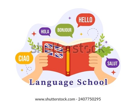 Language School Vector Illustration of Online Learning, Courses, Training Program and Study Foreign Hallo Languages Abroad in Flat Background