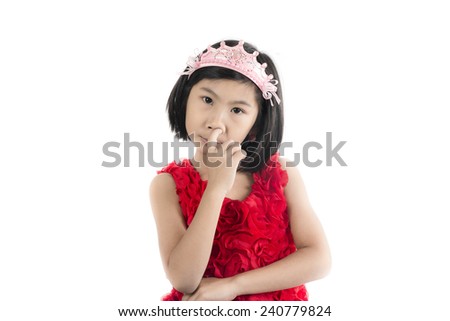 Cute Asian girl wearing hairband isolated on white.
