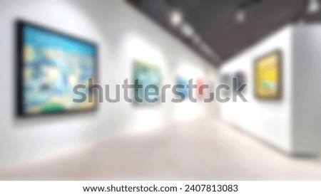 Art exhibition gallery, Contemporary painting. blurry background.