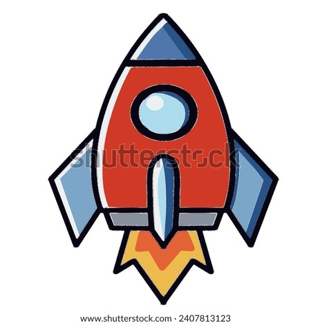  space rocket, colorful rocket on white background.	