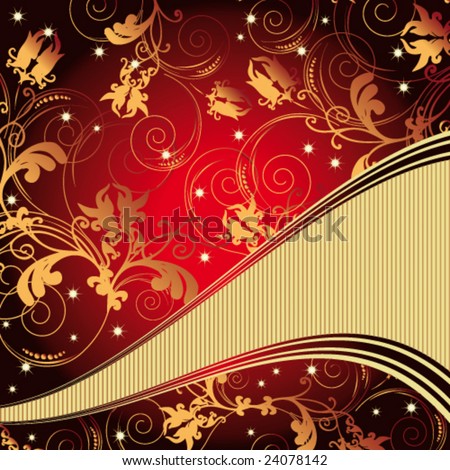 Vector  Vintage floral background Red and Gold