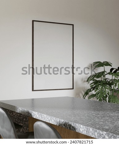 minimalist elegant frame mockup poster in the dining kitchen with plant decoration