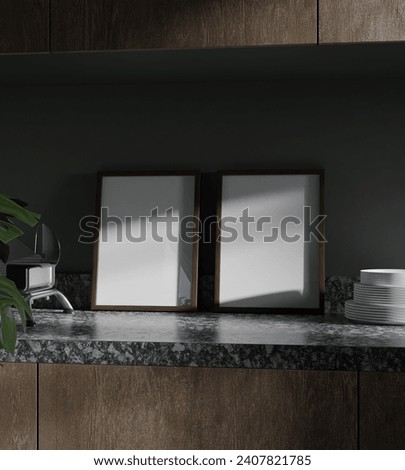 a couple elegant and modern frame mockup poster in the modern kitchen